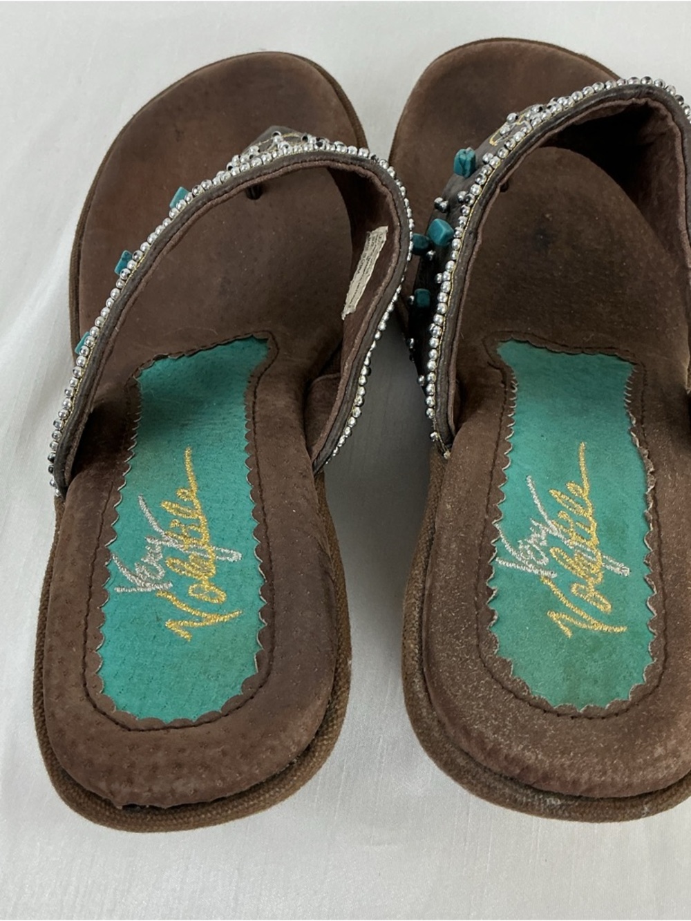 Boho Turquoise Beaded Wedge Sandals - Picture 5 of 11